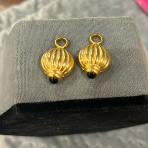 Fluted Gold with Black Cabochon Charms for Hoop Earrings-Boutique